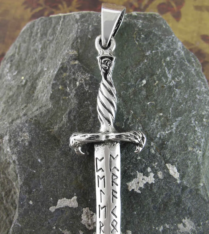 Sword Pendant With Runes and Eagle Head Handle