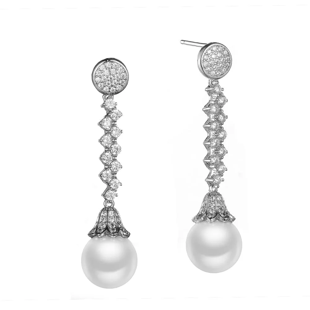 Women's Fashion CZ Bridal Wedding Pearl Earring