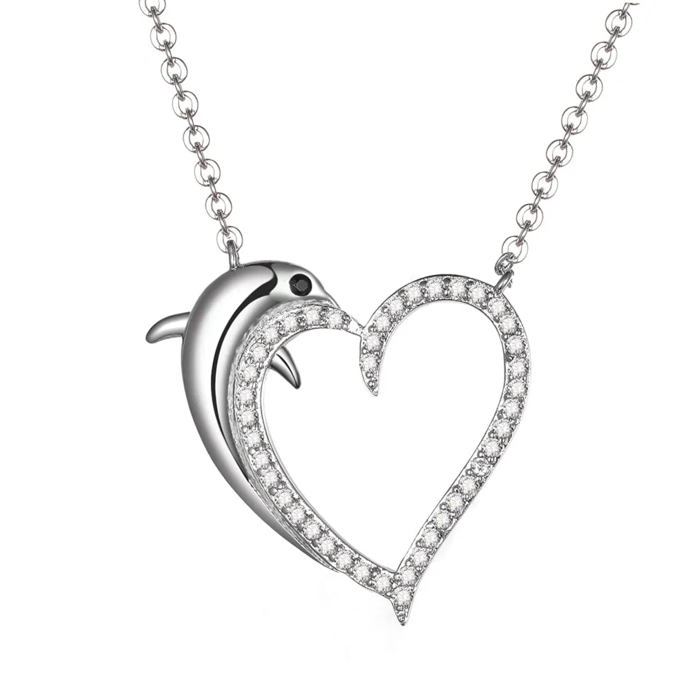 Women's Fashion CZ Dolphin Animal Necklace