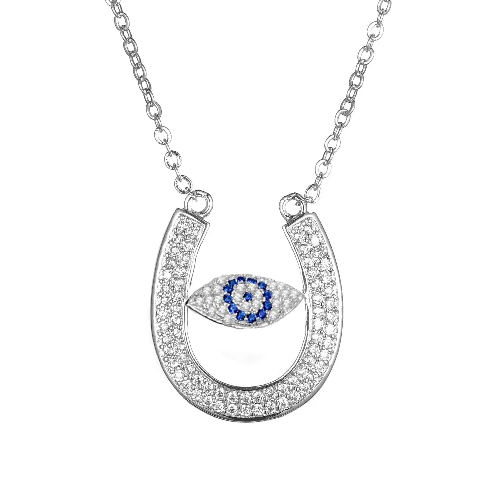 Women's Fashion CZ Horseshoe Evil eye Necklace