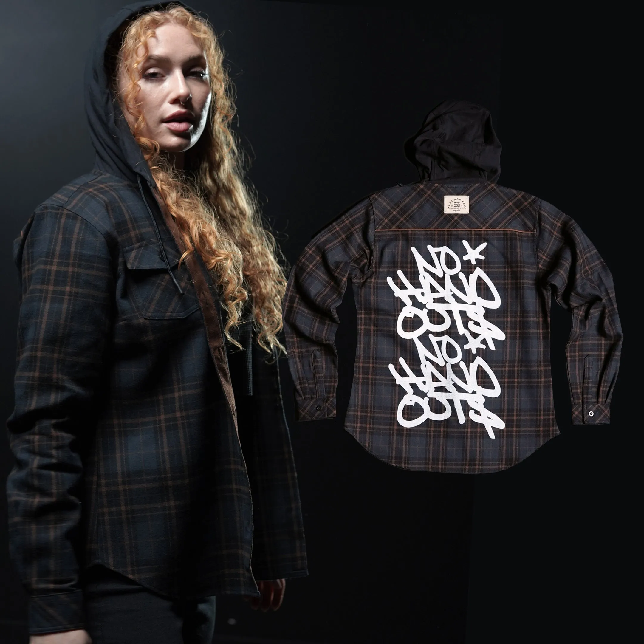 WOMEN'S HOODED NO HANDOUTS X FOREVER FLANNEL - NAVY